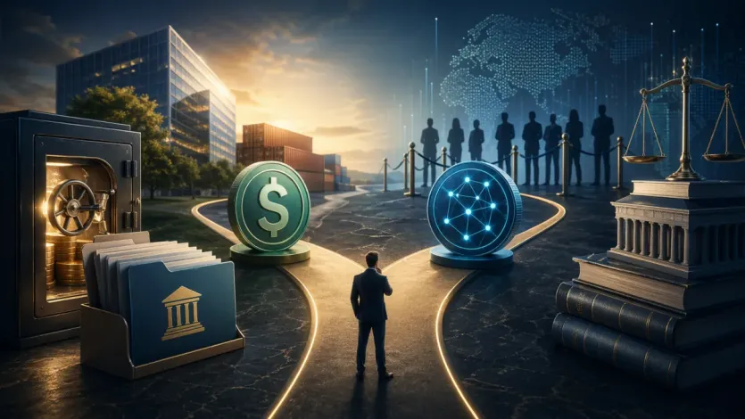 RWA와 준비금형 스테이블코인을 구분할 때 상환 권리와 법적 구조를 함께 보는 흐름을 보여주는 대표 이미지