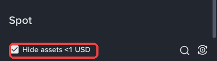 바이낸스 모바일웹 지갑 Hide assets 필터 줄