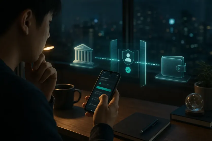 USDT 출금 화면에서 트래블룰 수취인 확인 단계가 떠 멈칫하는 장면