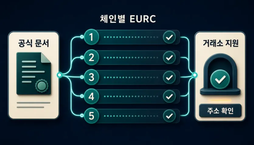 공식 문서에서 체인별 EURC와 거래소 지원, 주소 확인을 나눠 보는 흐름