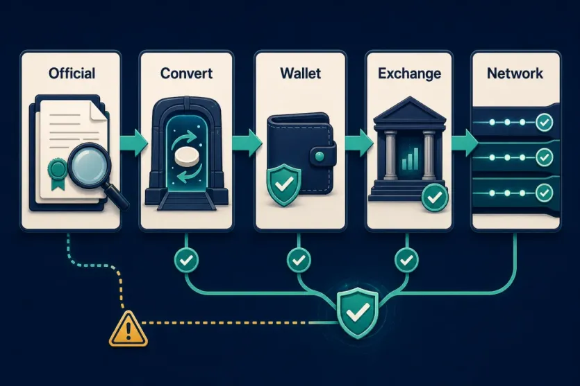 USDS를 쓰기 전에 공식자료, 전환 경로, 지갑, 거래소, 네트워크 지원을 함께 확인하는 흐름