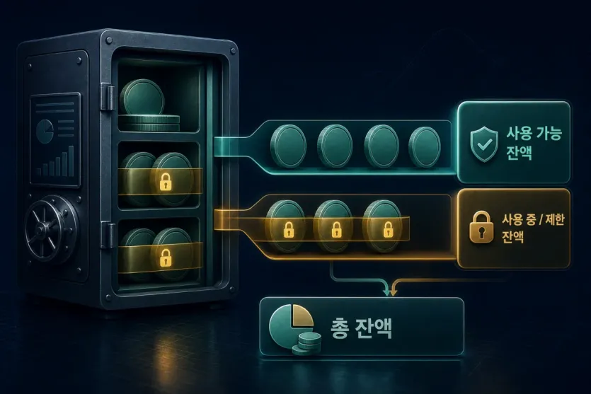USDT 총잔고와 사용 가능 잔고가 나뉘어 보이는 구조