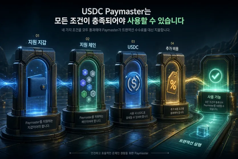 USDC Paymaster 사용에 필요한 지원 지갑, 지원 체인, USDC, 추가 비용 조건