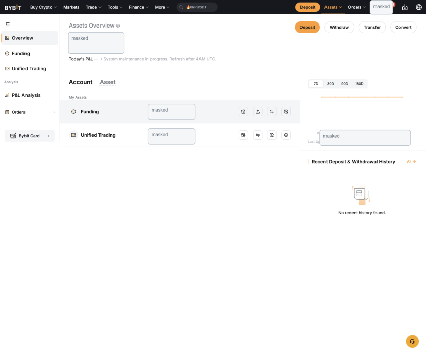 Bybit PC Funding 계정 줄을 확인하는 캡처