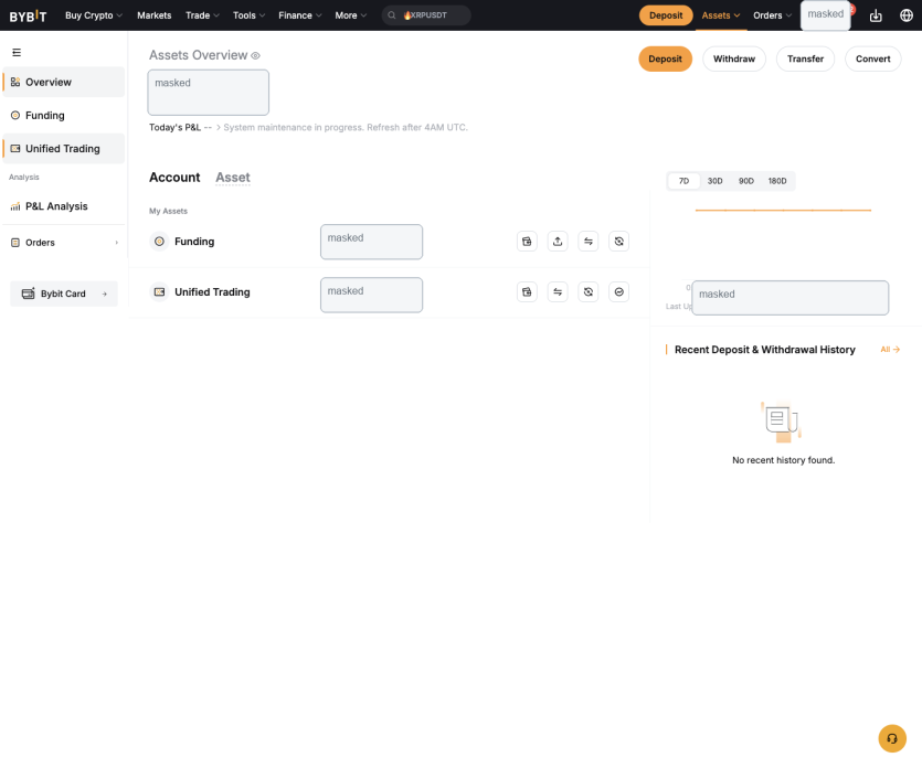Bybit PC Unified Trading 계정 줄을 확인하는 캡처