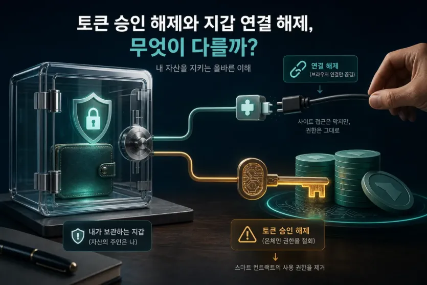 지갑 연결 해제와 토큰 승인 취소가 다른 권한 층위임을 보여주는 StableEarning 보안 이미지