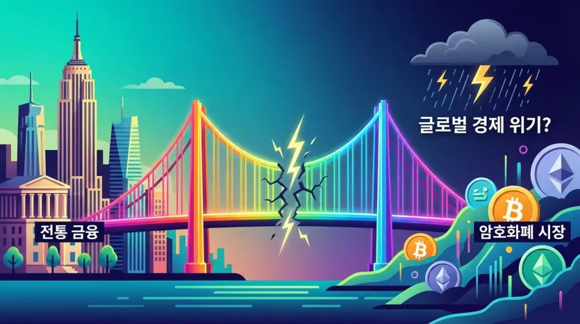 스테이블코인 입법: 전통 금융과 암호화폐 시장 연결 다리 붕괴 일러스트