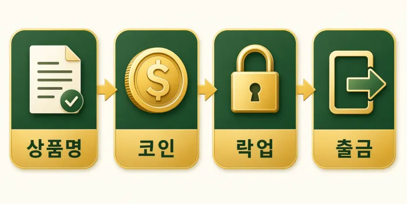 스테이블코인 예치 전 상품명, 코인, 락업, 출금 조건을 먼저 확인하는 흐름도