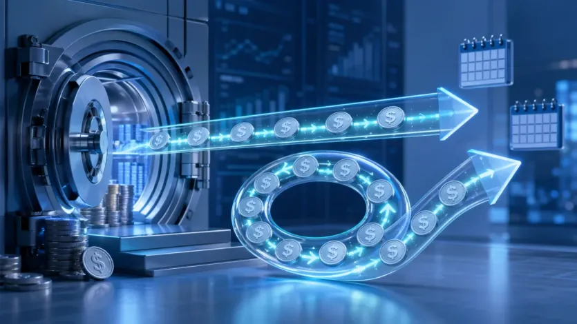 스테이블코인 APR과 APY 차이를 단리 흐름과 복리 흐름으로 보여주는 대표 이미지