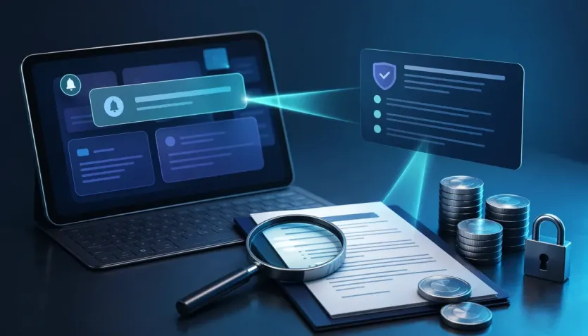 수익률 화면과 거래소 공지, 상품 상세 조건을 함께 확인하는 장면형 이미지