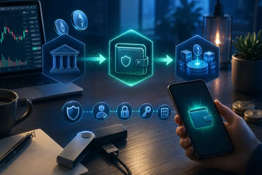 디파이 예치 시작하기에서 지갑, 보안 확인, 송금 경로 점검 흐름을 보여주는 대표 이미지