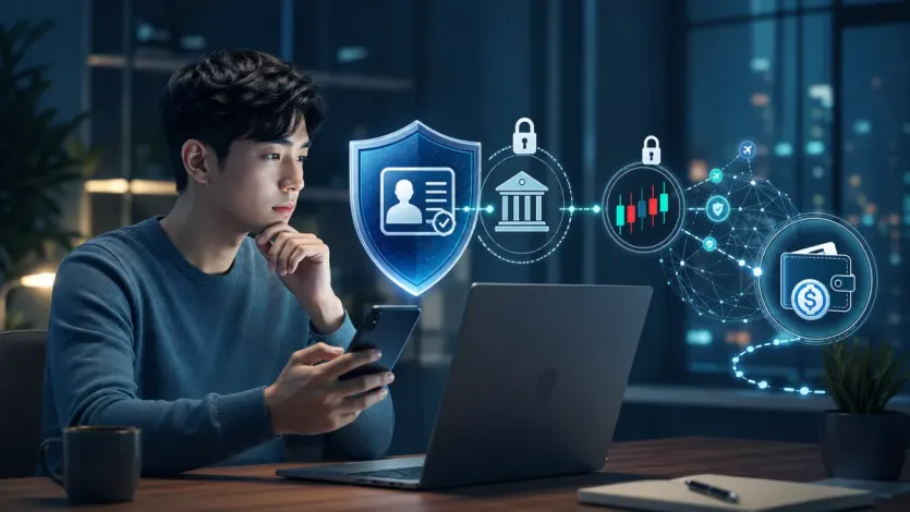 첫 입금 전에 본인 인증 상태와 보안 준비를 먼저 확인하는 흐름을 보여주는 대표 이미지