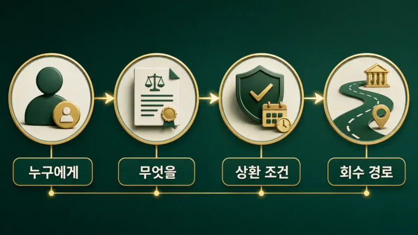 누구에게 무엇을 청구할 수 있는지와 상환 조건을 흐름으로 정리한 이미지