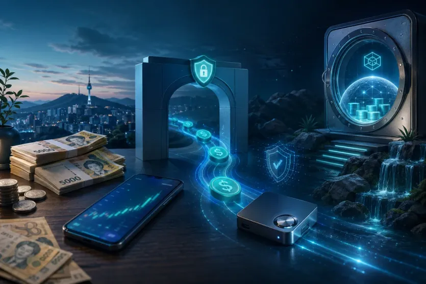 거래소 가입부터 USDT 구매, 해외 이동, 디파이 예치까지의 흐름을 보여주는 대표 이미지