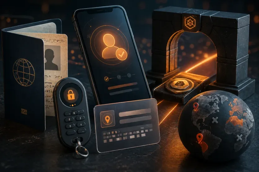 해외거래소 가입과 KYC, OTP, 출금 보안 설정을 먼저 마쳐야 하는 흐름을 보여주는 이미지