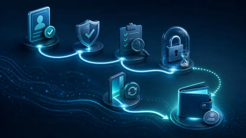 출금 제한과 인증, 회수 가능 시점을 먼저 점검하는 절차를 상징적으로 보여주는 이미지