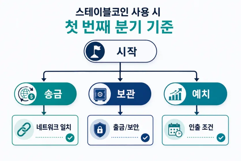 송금과 보관, 예치로 갈라지는 첫 분기 기준을 정리한 흐름 이미지