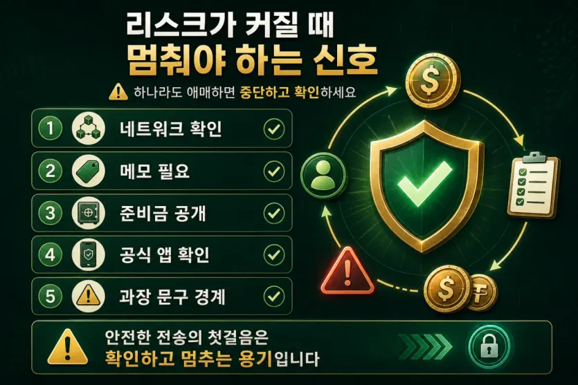 리스크가 커질 때 확인해야 할 네트워크, 메모, 준비금 공개 기준을 정리한 이미지