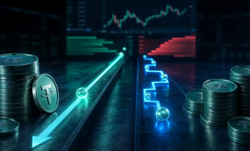 USDT 시장가와 지정가 주문에서 표시 가격과 실제 비용 경로가 갈리는 구조를 보여주는 대표 이미지