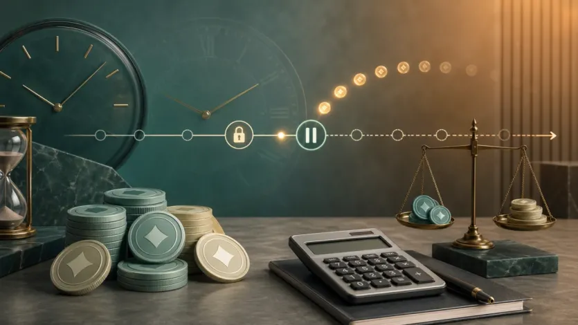 예치 해지 대기일과 보상 중단 규정의 핵심 맥락을 보여주는 대표 그래픽 이미지