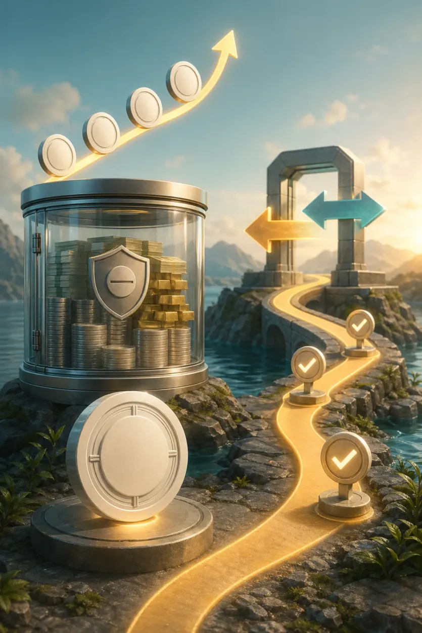 스테이블코인 예치 전 출금 경로와 예상 수익 흐름을 함께 보여주는 대표 이미지