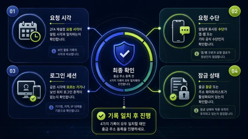 실행 전 마지막 확인 단계에서 요청 시각, 요청 수단, 로그인 세션, 잠금 상태를 대조하는 이미지