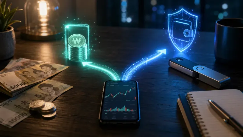 원화로 첫 USDT 매수 경로를 비교할 때 실제 도착 수량과 보관 흐름을 함께 보여주는 대표 이미지